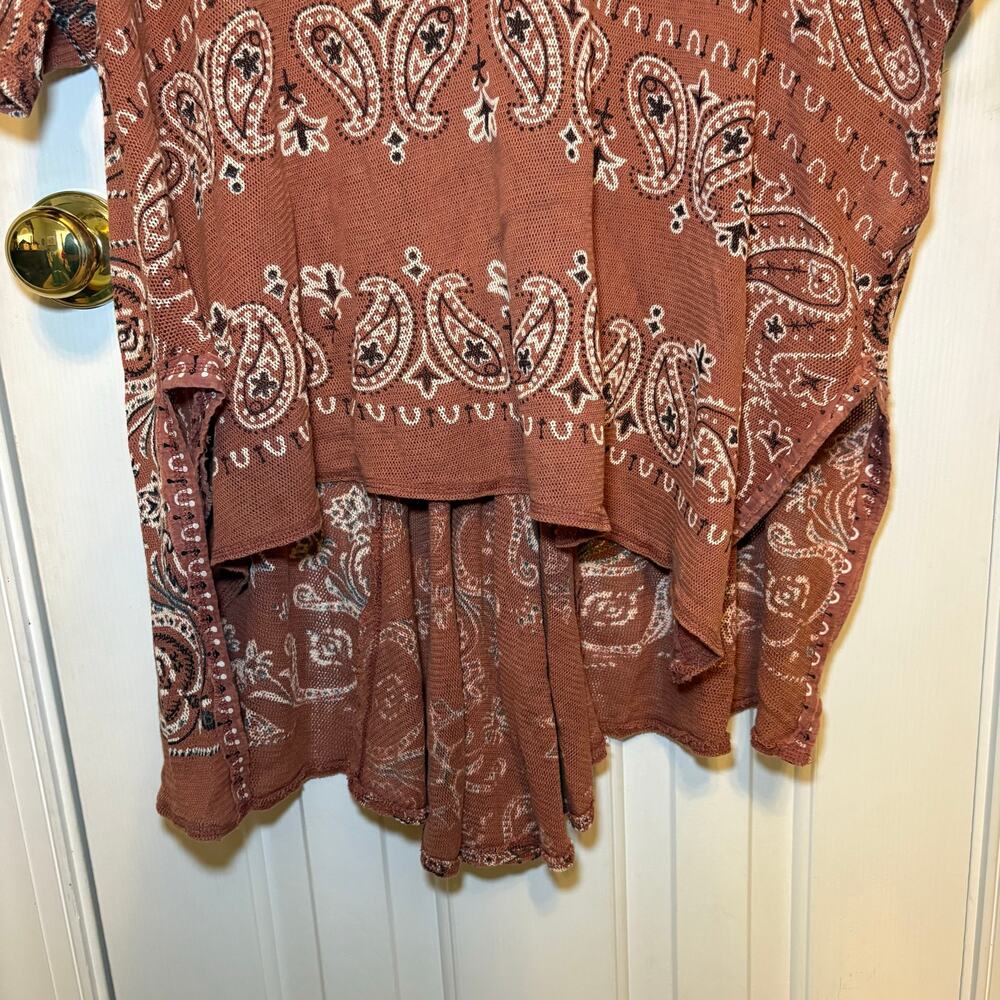 Free People Top Womens Small Paisley Knit Oversized Boho Festival Terracotta - Picture 7 of 16